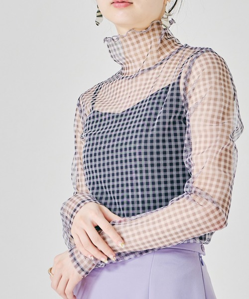 acro(アクロ)の「シアーチェックカットソー/AC1355(シャツ/ブラウス・レディース・ブラック/ブラウン/グレー・フリ-)」の8枚目の写真