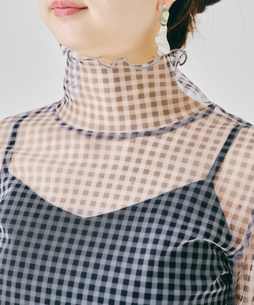acro(アクロ)の「シアーチェックカットソー/AC1355(シャツ/ブラウス・レディース・ブラック/ブラウン/グレー・フリ-)」の10枚目の写真