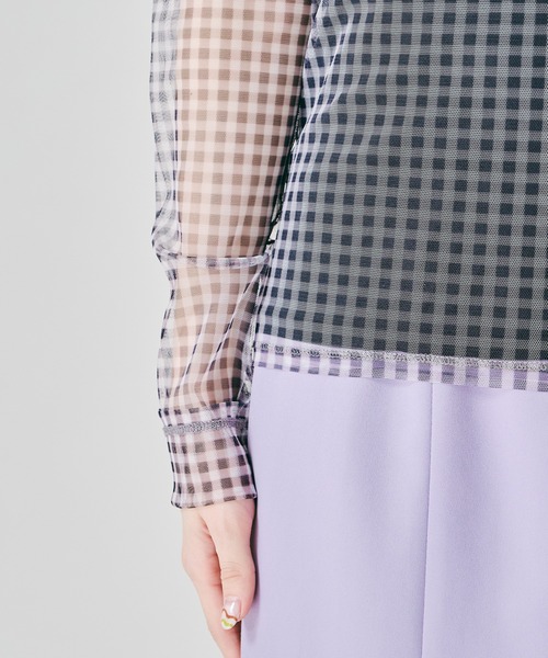 acro(アクロ)の「シアーチェックカットソー/AC1355(シャツ/ブラウス・レディース・ブラック/ブラウン/グレー・フリ-)」の16枚目の写真