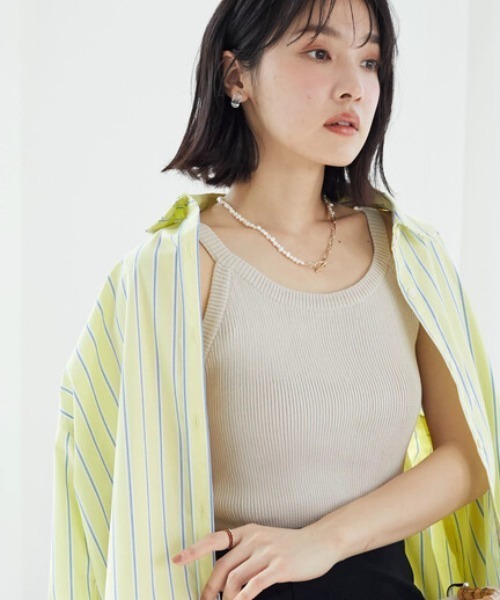 Green　Parks（グリーンパークス）の「アメスリニットタンク（タンクトップ・レディース・ブラック/ブルー/グリーン/グレイッシュベージュ・FREE）」の3枚目の写真