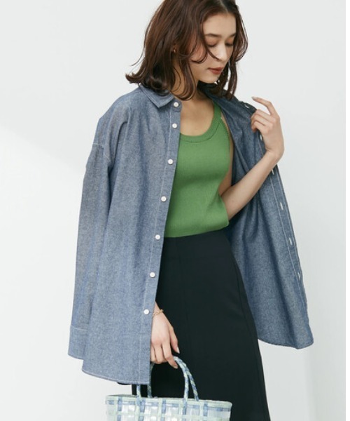 Green　Parks（グリーンパークス）の「アメスリニットタンク（タンクトップ・レディース・ブラック/ブルー/グリーン/グレイッシュベージュ・FREE）」の4枚目の写真