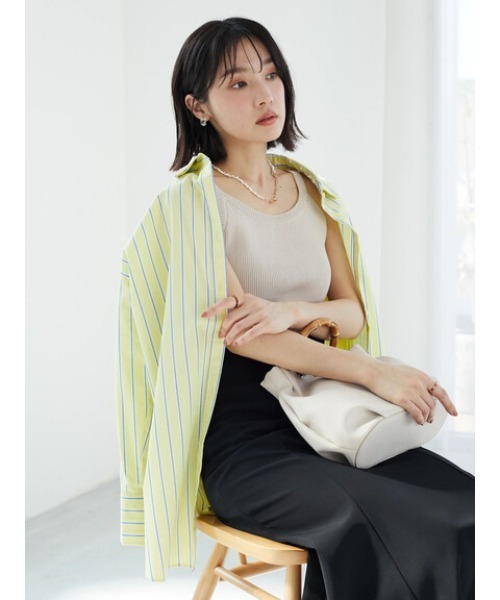 Green　Parks（グリーンパークス）の「アメスリニットタンク（タンクトップ・レディース・ブラック/ブルー/グリーン/グレイッシュベージュ・FREE）」の7枚目の写真