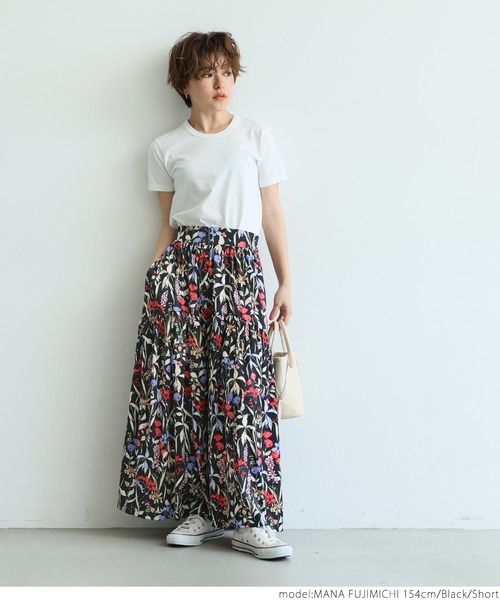 coca（coca）（コカ）の「ギャザー花柄スカート（スカート・レディース・ブラック・SHORT/LONG）」の2枚目の写真