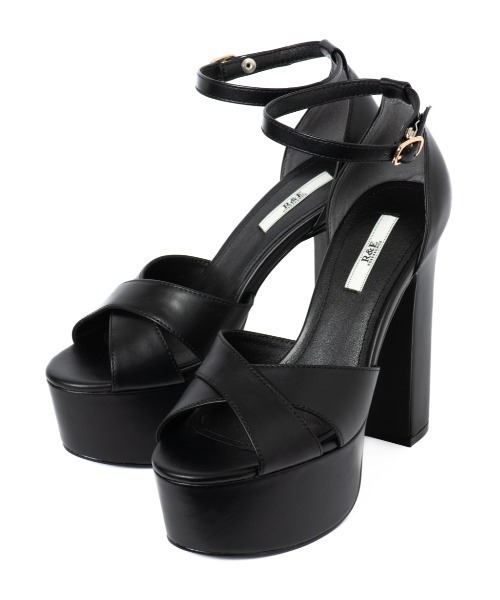 R&E（アールアンドイー）の「【R&E】太ヒールクロスストラップハイヒールサンダル（サンダル・レディース・ブラック/アイボリー/ゴールド系その他・LL/S/M/L）」の5枚目の写真