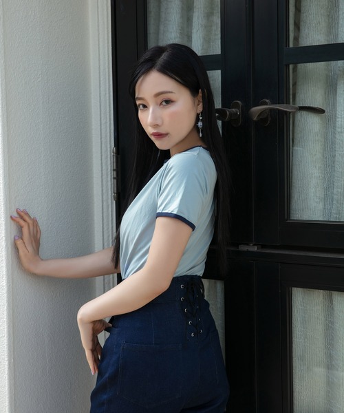 ANDGEEBEE(アンジービー)の「パイピングミニT(Tシャツ/カットソー・レディース・ホワイト/ブルー・MEDIUM)」の11枚目の写真