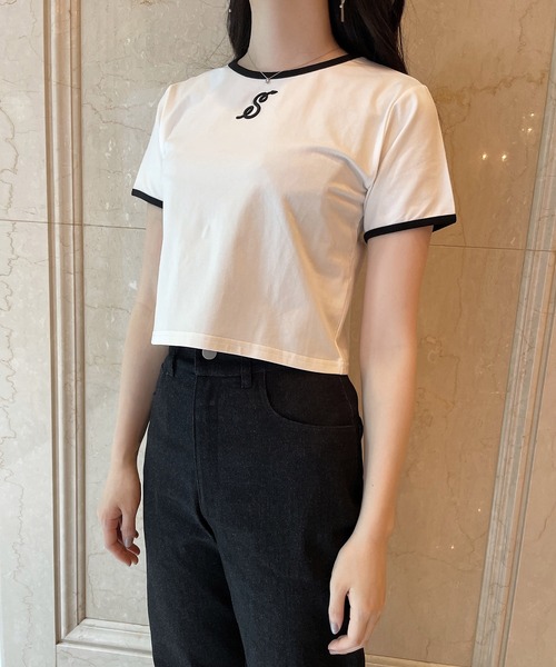 ANDGEEBEE(アンジービー)の「パイピングミニT(Tシャツ/カットソー・レディース・ホワイト/ブルー・MEDIUM)」の17枚目の写真