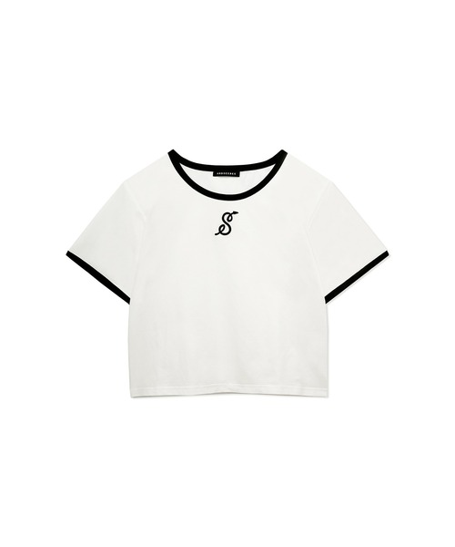 ANDGEEBEE(アンジービー)の「パイピングミニT(Tシャツ/カットソー・レディース・ホワイト/ブルー・MEDIUM)」の4枚目の写真