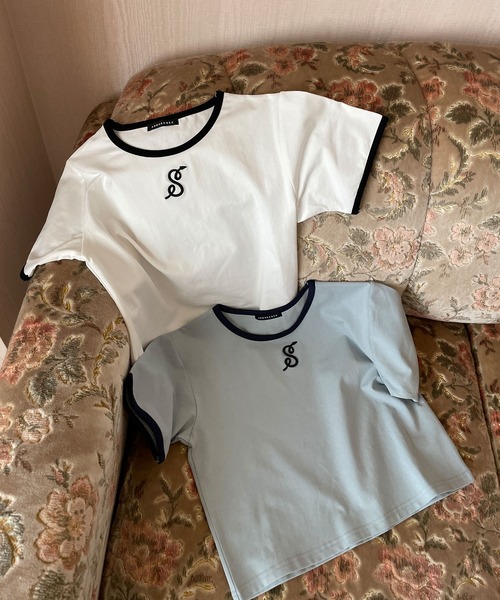 ANDGEEBEE(アンジービー)の「パイピングミニT(Tシャツ/カットソー・レディース・ホワイト/ブルー・MEDIUM)」の14枚目の写真