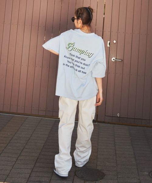 SHAGGIE（シャギー）の「BUMPINGバック刺繍オーバーTEEシャツ（Tシャツ/カットソー・レディース・ホワイト/ブルー・FREE）」の13枚目の写真