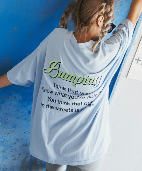 SHAGGIE（シャギー）の「BUMPINGバック刺繍オーバーTEEシャツ（Tシャツ/カットソー・レディース・ホワイト/ブルー・FREE）」の3枚目の写真