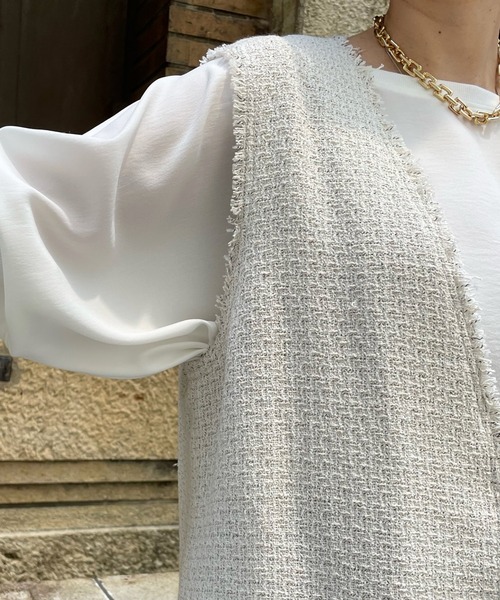 DouDou(ドゥドゥ)の「ツイードロングジレ(ベスト・レディース・ブラック/オフホワイト・FREE)」の5枚目の写真