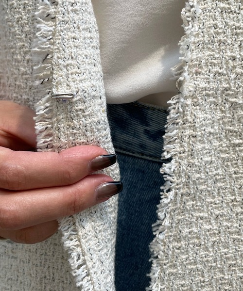 DouDou(ドゥドゥ)の「ツイードロングジレ(ベスト・レディース・ブラック/オフホワイト・FREE)」の13枚目の写真