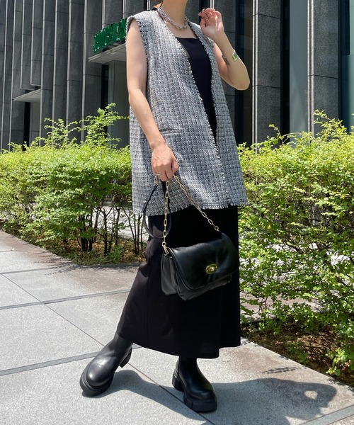 DouDou(ドゥドゥ)の「ツイードロングジレ(ベスト・レディース・ブラック/オフホワイト・FREE)」の19枚目の写真