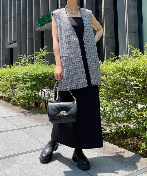 DouDou(ドゥドゥ)の「ツイードロングジレ(ベスト・レディース・ブラック/オフホワイト・FREE)」の22枚目の写真