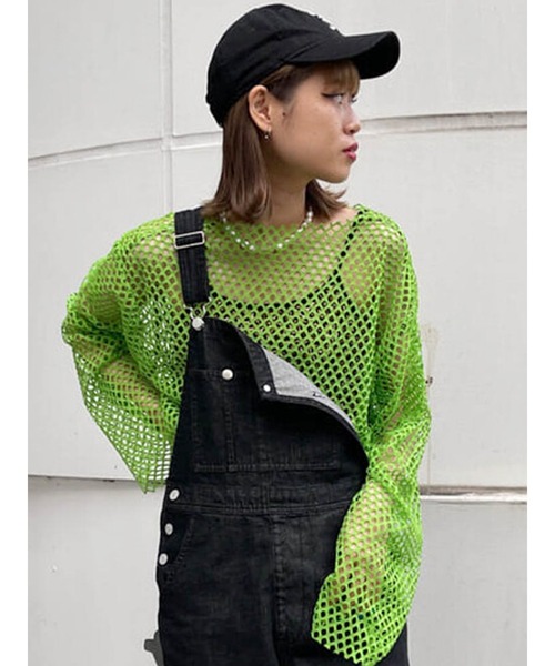 jouetie（ジュエティ）の「オーバーメッシュトップス（Tシャツ/カットソー・レディース・ブラック/グリーン/パープル/パープル系その他3/アイボリー/オレンジ/ライトブルー/レッド・MEDIUM）」の4枚目の写真