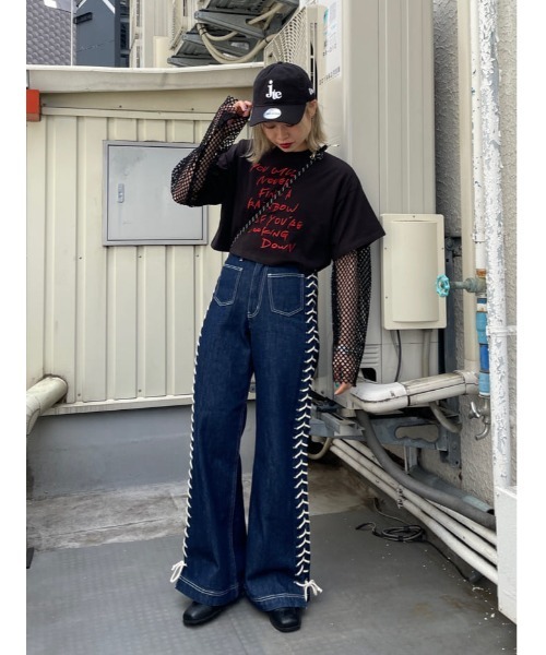 jouetie（ジュエティ）の「オーバーメッシュトップス（Tシャツ/カットソー・レディース・ブラック/グリーン/パープル/パープル系その他3/アイボリー/オレンジ/ライトブルー/レッド・MEDIUM）」の10枚目の写真