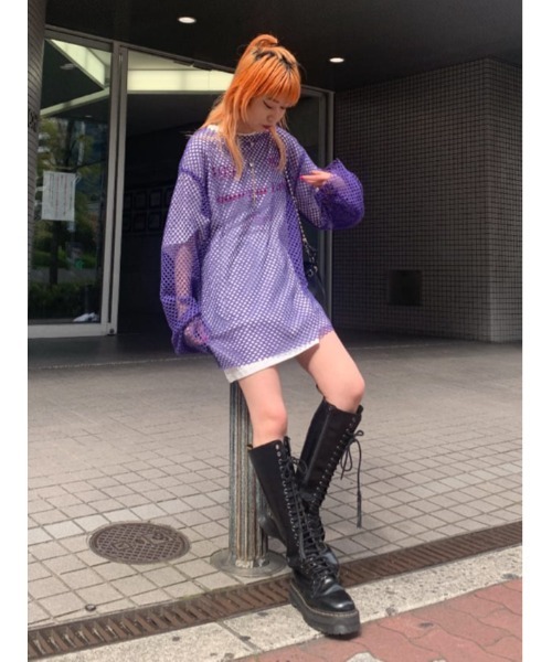 jouetie（ジュエティ）の「オーバーメッシュトップス（Tシャツ/カットソー・レディース・ブラック/グリーン/パープル/パープル系その他3/アイボリー/オレンジ/ライトブルー/レッド・MEDIUM）」の11枚目の写真