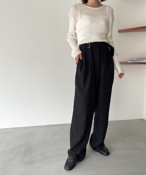 CANAL JEAN(キャナルジーン)の「El mar(エルマール) ベルト付きタックパンツ(スラックス・レディース・ブラック/グレー・ONE SIZE)」の3枚目の写真
