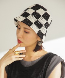チェッカー柄クロシェニットハット