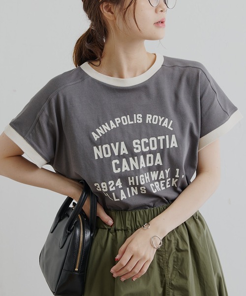 PUAL CE CIN(ピュアルセシン)の「ガーゼ天竺カレッジロゴTシャツ(Tシャツ/カットソー・レディース・チャコールグレー/その他/ナチュラル・FREE)」の1枚目の写真