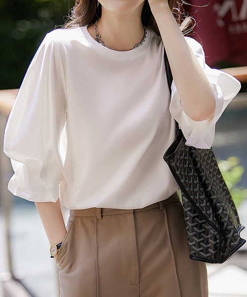 LOPASS（ロパス）の「ボリュウームスリーブTシャツ（Tシャツ/カットソー・レディース・ブラック/ホワイト・L/M）」の2枚目の写真