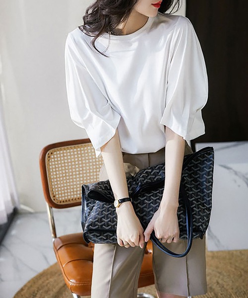 LOPASS（ロパス）の「ボリュウームスリーブTシャツ（Tシャツ/カットソー・レディース・ブラック/ホワイト・L/M）」の3枚目の写真