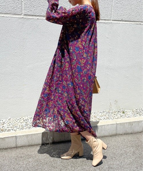 StyleSea（スタイルシー）の「ボタニカル3Dジャガードカフタンワンピース（ワンピース・レディース・ブラック/パープル/オレンジ・FREE）」の4枚目の写真
