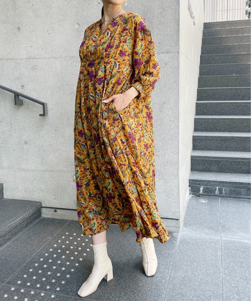 StyleSea（スタイルシー）の「ボタニカル3Dジャガードカフタンワンピース（ワンピース・レディース・ブラック/パープル/オレンジ・FREE）」の8枚目の写真