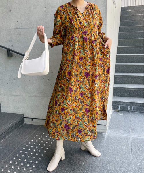 StyleSea（スタイルシー）の「ボタニカル3Dジャガードカフタンワンピース（ワンピース・レディース・ブラック/パープル/オレンジ・FREE）」の14枚目の写真