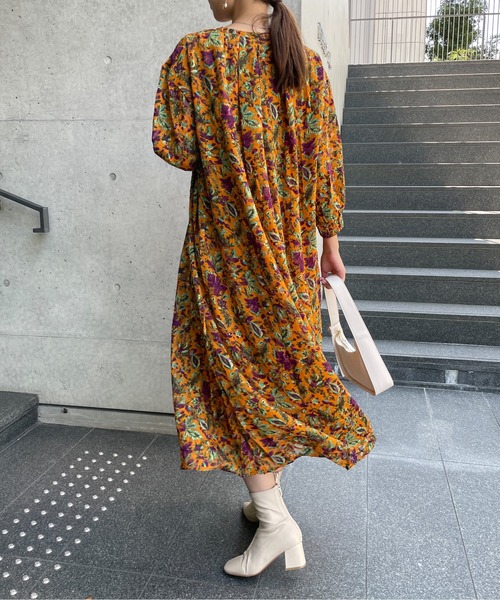 StyleSea（スタイルシー）の「ボタニカル3Dジャガードカフタンワンピース（ワンピース・レディース・ブラック/パープル/オレンジ・FREE）」の10枚目の写真