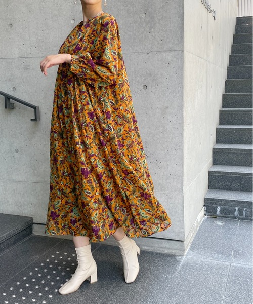 StyleSea（スタイルシー）の「ボタニカル3Dジャガードカフタンワンピース（ワンピース・レディース・ブラック/パープル/オレンジ・FREE）」の9枚目の写真