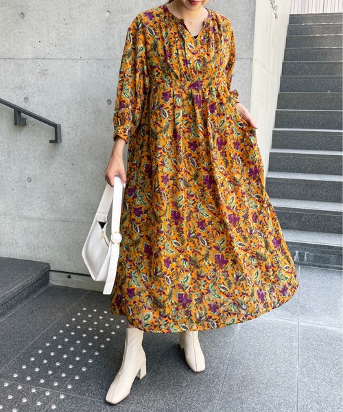 StyleSea（スタイルシー）の「ボタニカル3Dジャガードカフタンワンピース（ワンピース・レディース・ブラック/パープル/オレンジ・FREE）」の6枚目の写真