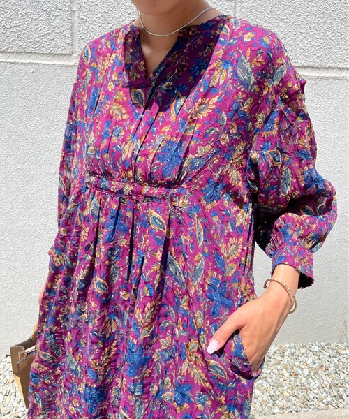 StyleSea（スタイルシー）の「ボタニカル3Dジャガードカフタンワンピース（ワンピース・レディース・ブラック/パープル/オレンジ・FREE）」の7枚目の写真