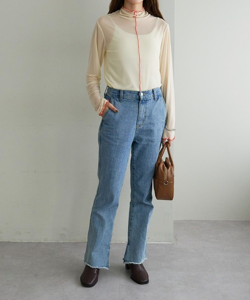 DISCOAT（ディスコート）の「【WEB限定】配色パイピングメローシアートップス（Tシャツ/カットソー・レディース・ブラウン/アイボリー/ブラック/ホワイト×グリーン・FREE）」の20枚目の写真