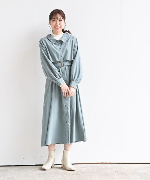 rps（アールピーエス）の「トレンチ風ワンピース（ワンピース・レディース・グレイッシュベージュ/ブルー/ブラック・フリー）」の20枚目の写真