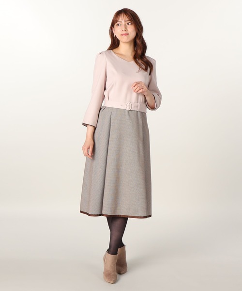LAISSE PASSE（レッセパッセ）の「千鳥柄ドッキングワンピース（ワンピース・レディース・チョコ/ブラック・LARGE/MEDIUM/SMALL）」の15枚目の写真