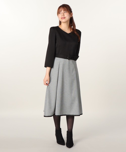 LAISSE PASSE（レッセパッセ）の「千鳥柄ドッキングワンピース（ワンピース・レディース・チョコ/ブラック・LARGE/MEDIUM/SMALL）」の16枚目の写真