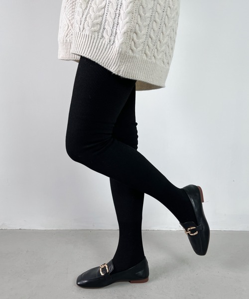CLEA（クレア）の「裏起毛あったか防寒厚手リブニットタイツ（タイツ/ストッキング・レディース・ブラック/グレー/ダークグレー・FREE）」の5枚目の写真