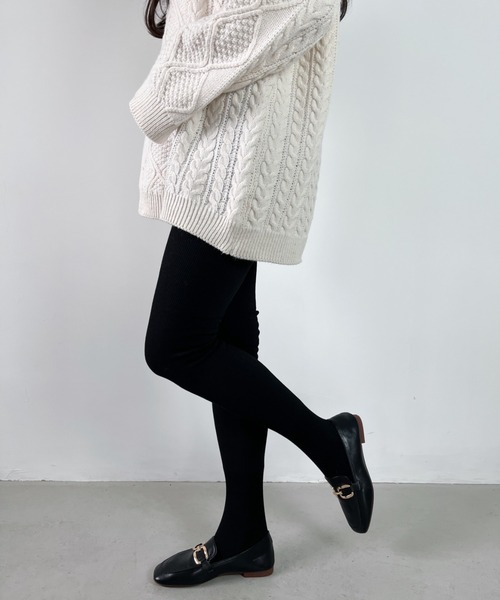 CLEA（クレア）の「裏起毛あったか防寒厚手リブニットタイツ（タイツ/ストッキング・レディース・ブラック/グレー/ダークグレー・FREE）」の6枚目の写真