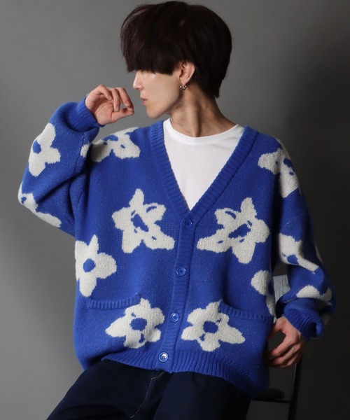 SITRY(シトリー)の「Big silhouette Jacquard flower Knit Cardigan/ビッグシルエット ジャガード フラワー ニット カーディガン/カーデ(カーディガン/ボレロ・メンズ・ブルー/マスタード/ブラック・L/M)」の11枚目の写真