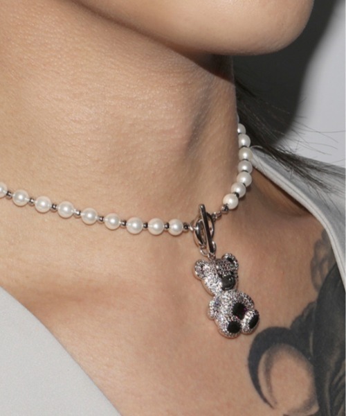 ◇BLACKPURPLE◇ Cozy Bear Pearl Ball Chain Necklace BLACKPURPLE (ブラックパープル) cozy bear pearl ball chain