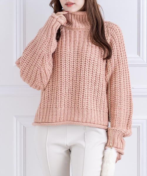 clear（クリア）の「ロービングハイネックニットトップス（ニット/セーター・レディース・ブルー/チャコールグレー/アイボリー/ピンク/グレイッシュベージュ・F）」の5枚目の写真