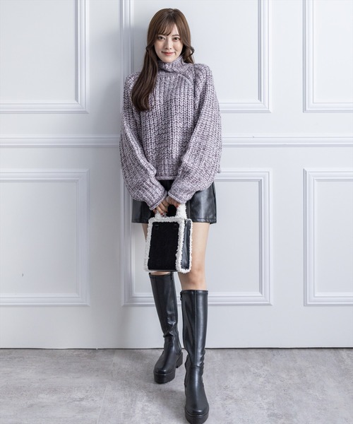 clear（クリア）の「ロービングハイネックニットトップス（ニット/セーター・レディース・ブルー/チャコールグレー/アイボリー/ピンク/グレイッシュベージュ・F）」の22枚目の写真