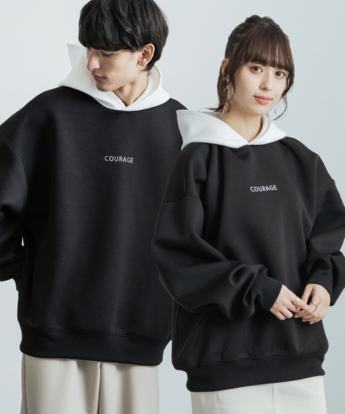 Rocky Monroe（ロッキーモンロー）の「オーバーサイズ ダンボールニット ワンポイント刺繍クレリックプルオーバーパーカー（パーカー・メンズ・ブラック×ホワイト/ホワイト/ブラウン/グレー/チャコールグレー×ブラック・M/L/XL）」の3枚目の写真