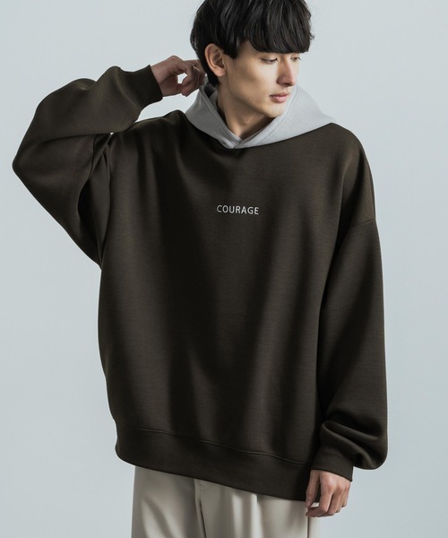 Rocky Monroe（ロッキーモンロー）の「オーバーサイズ ダンボールニット ワンポイント刺繍クレリックプルオーバーパーカー（パーカー・メンズ・ブラック×ホワイト/ホワイト/ブラウン/グレー/チャコールグレー×ブラック・M/L/XL）」の5枚目の写真