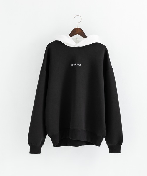 Rocky Monroe（ロッキーモンロー）の「オーバーサイズ ダンボールニット ワンポイント刺繍クレリックプルオーバーパーカー（パーカー・メンズ・ブラック×ホワイト/ホワイト/ブラウン/グレー/チャコールグレー×ブラック・M/L/XL）」の10枚目の写真