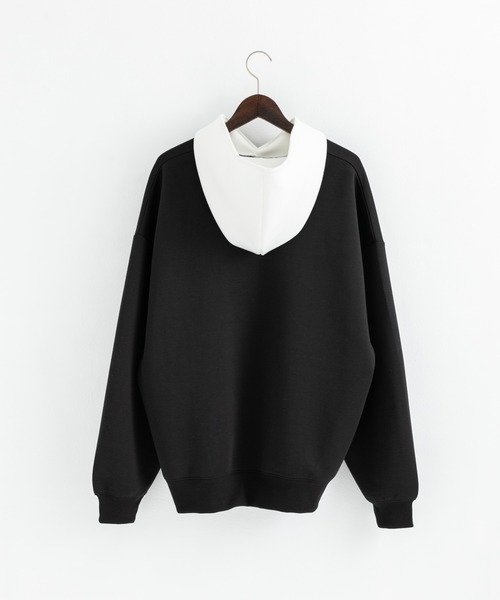 Rocky Monroe（ロッキーモンロー）の「オーバーサイズ ダンボールニット ワンポイント刺繍クレリックプルオーバーパーカー（パーカー・メンズ・ブラック×ホワイト/ホワイト/ブラウン/グレー/チャコールグレー×ブラック・M/L/XL）」の14枚目の写真