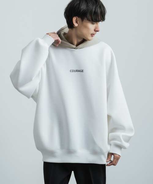 Rocky Monroe（ロッキーモンロー）の「オーバーサイズ ダンボールニット ワンポイント刺繍クレリックプルオーバーパーカー（パーカー・メンズ・ブラック×ホワイト/ホワイト/ブラウン/グレー/チャコールグレー×ブラック・M/L/XL）」の22枚目の写真