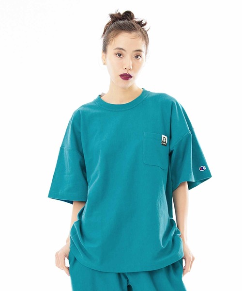 Tシャツ・カットソー X-girl Champion REVERSE WEAVE R PIGMENT DYED POCKET S/S TEE X-girl × Champion REVERSE WEAVE R PIGMENT DYED POCKET S/S
