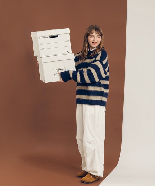 MUHET(ミュエータ)の「ウールMIXボーダーニット(ニット/セーター・レディース・ブラック/ネイビー・MEDIUM/X-LARGE)」の16枚目の写真